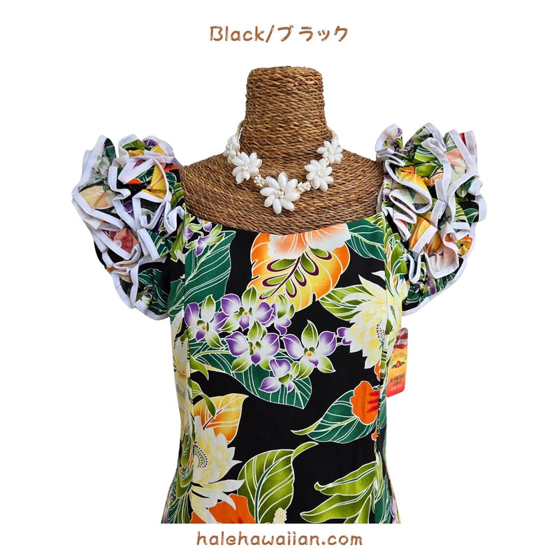 ハワイアン ムームー ラッフル ドレス ロング 334-3799【ハワイアンフラワー】