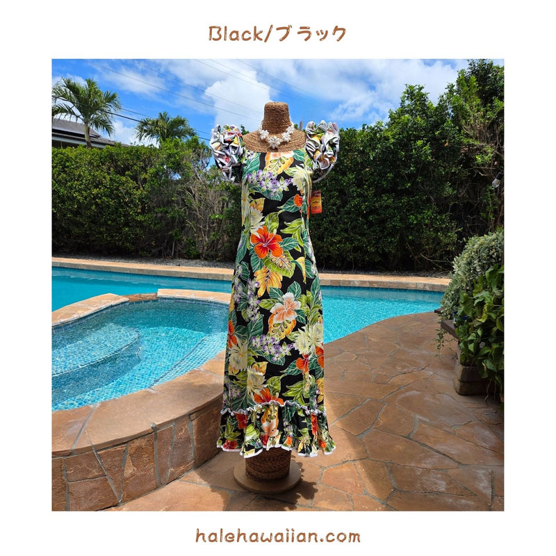 ハワイアン ムームー ラッフル ドレス ロング 334-3799【ハワイアンフラワー】