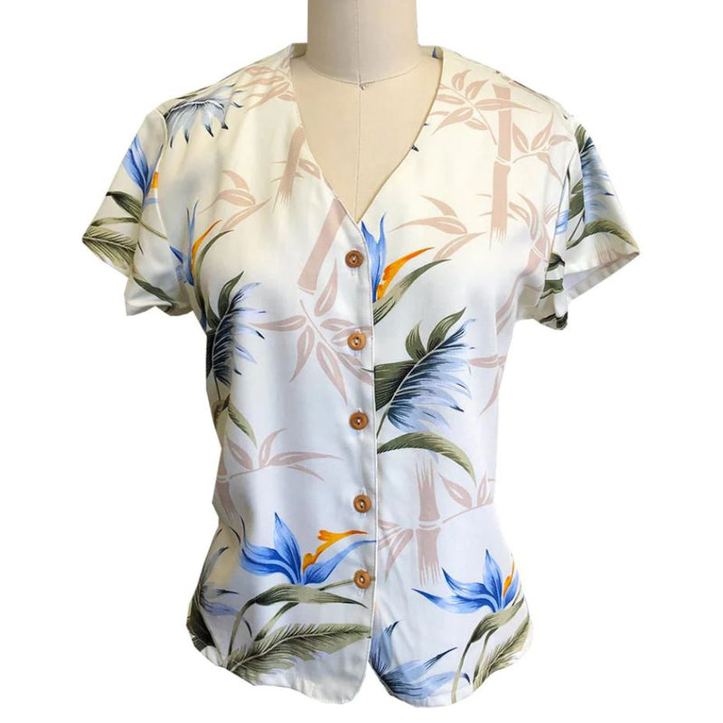 Hawaiian Paradise Fund V-Neck Ladies Aloha Shirt [Bamboo Paradise]