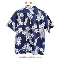 ハワイアン メンズアロハシャツ コットン 【 ウクレレ パイナップル 】