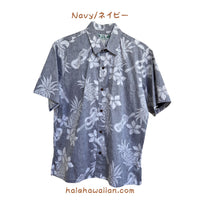 Hawaiian Men's Lined Aloha Shirt Cotton [Ukulele Pineapple]