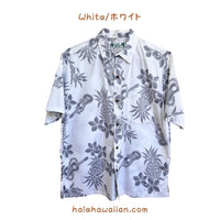 Hawaiian Men's Lined Aloha Shirt Cotton [Ukulele Pineapple]