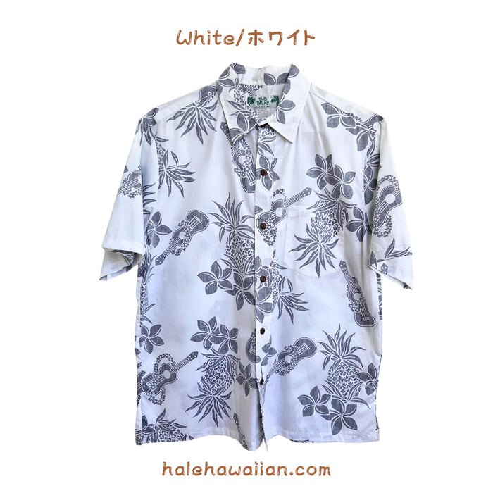 Hawaiian Men's Lined Aloha Shirt Cotton [Ukulele Pineapple]