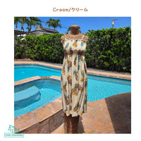 Hawaiian Muumuu Tunic Dress, Semi-Long Length, Golden Pineapple Design