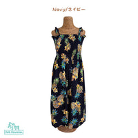 Hawaiian Muumuu Tunic Dress, Semi-Long Length, Golden Pineapple Design