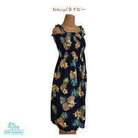 Hawaiian Muumuu Tunic Dress, Semi-Long Length, Golden Pineapple Design