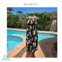 Hawaiian Muumuu Tunic Dress, Semi-Long Length, Golden Pineapple Design