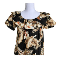 Hawaiian Mumuu Double Ruffle Semi-Long Dress [Hibiscus Leaf Fern]