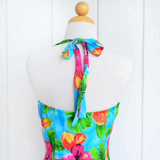 Hawaiian Halter Neck Dress Short [Hibiscus Water Color]