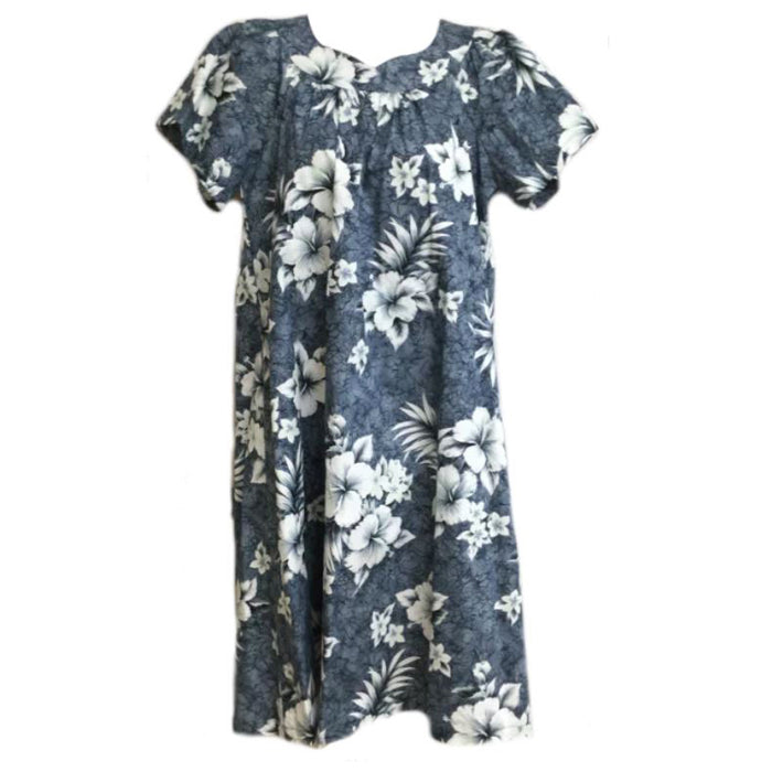 Hawaiian Muumuu Sleeve Dress Semi-Long [Crack Hibiscus]