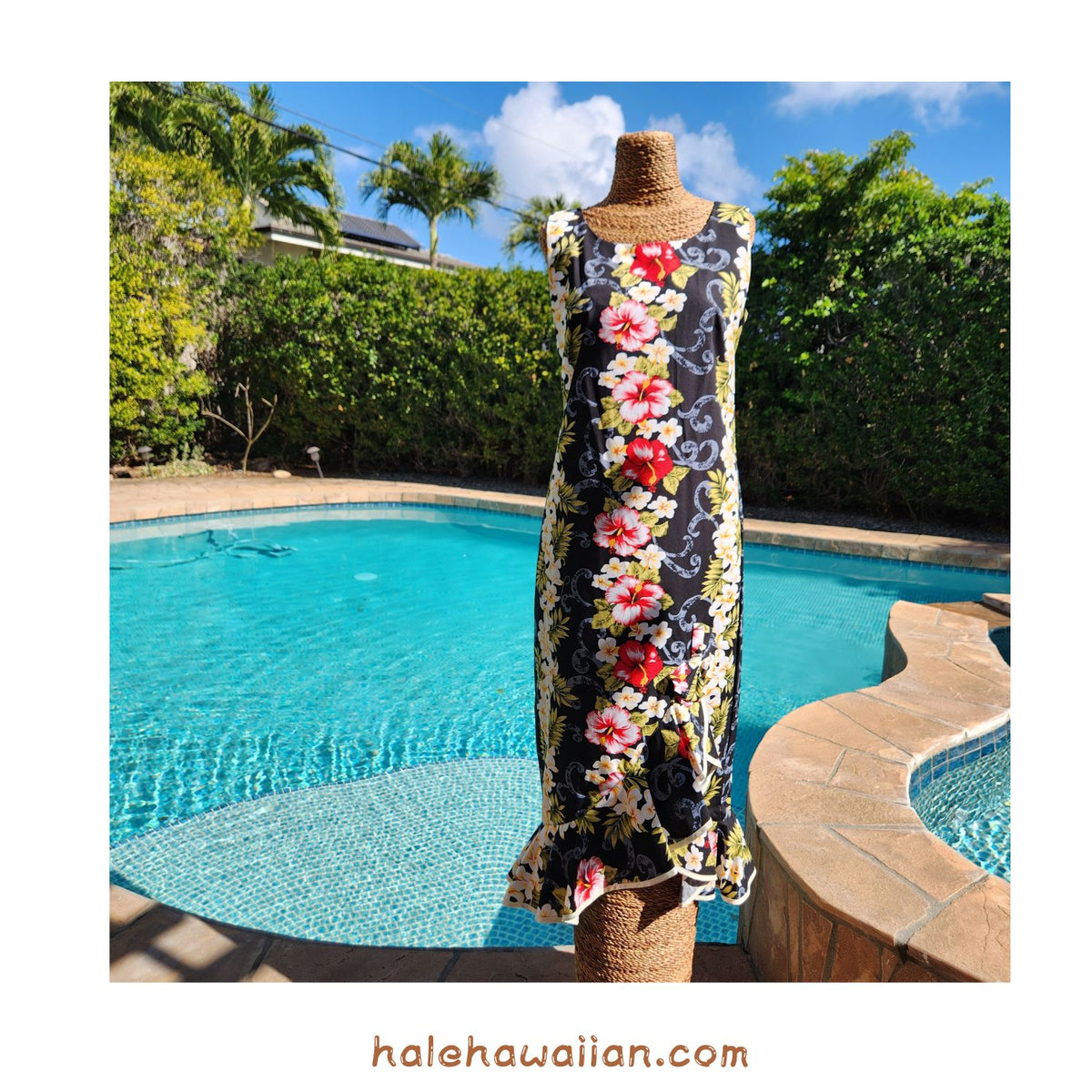 Hawaiian Muumuu Sleeve Less Dress Long [Plumeria Panel]