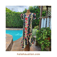 Hawaiian Muumuu Ruffle Sleeve Dress Long [Plumeria Panel]