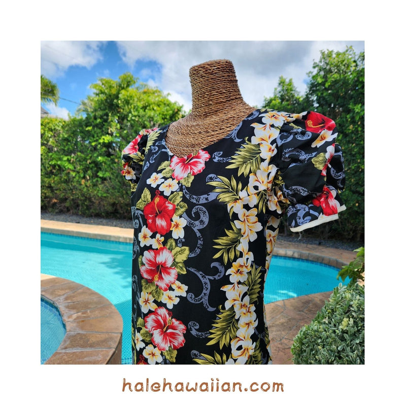 Hawaiian Muumuu Ruffle Sleeve Dress Long [Plumeria Panel]