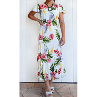 Hawaiian Long Sleeve Dress 950 [Monstera] Cream