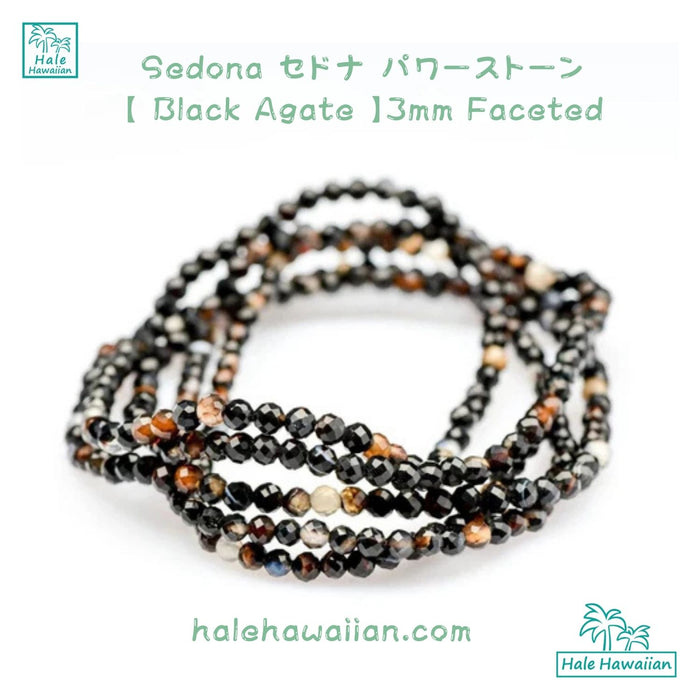 Sedona Power Stone Bracelet [Black Agate] 3mm Faceted