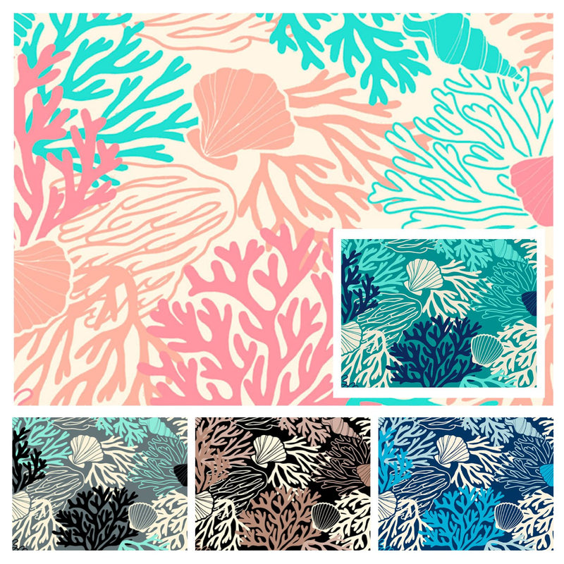 Hawaiian Cotton Fabric CHOE-557-833 [Coral &amp; Clam]