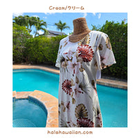 新作 ハワイアン　レーヨン スリーブ ロングドレス 【 ハイビスカス&モンステラ 】