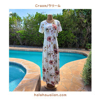 新作 ハワイアン　レーヨン スリーブ ロングドレス 【 ハイビスカス&モンステラ 】