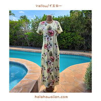 新作 ハワイアン　レーヨン スリーブ ロングドレス 【 ハイビスカス&モンステラ 】