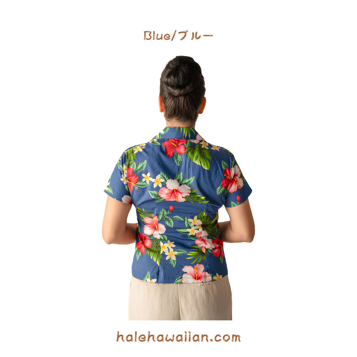Hawaii Cotton Women's Fitted Aloha Shirt [Hibiscus Plumeria]