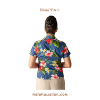 Hawaii Cotton Women's Fitted Aloha Shirt [Hibiscus Plumeria]