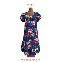 ハワイアン プルオーバームームー ドレス セミロング 【 ハイビスカス プルメリア 】