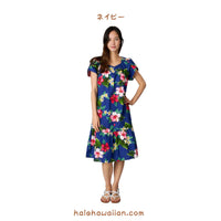 ハワイアン プルオーバームームー ドレス セミロング 【 ハイビスカス プルメリア 】