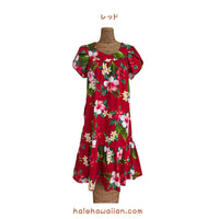 ハワイアン プルオーバームームー ドレス セミロング 【 ハイビスカス プルメリア 】