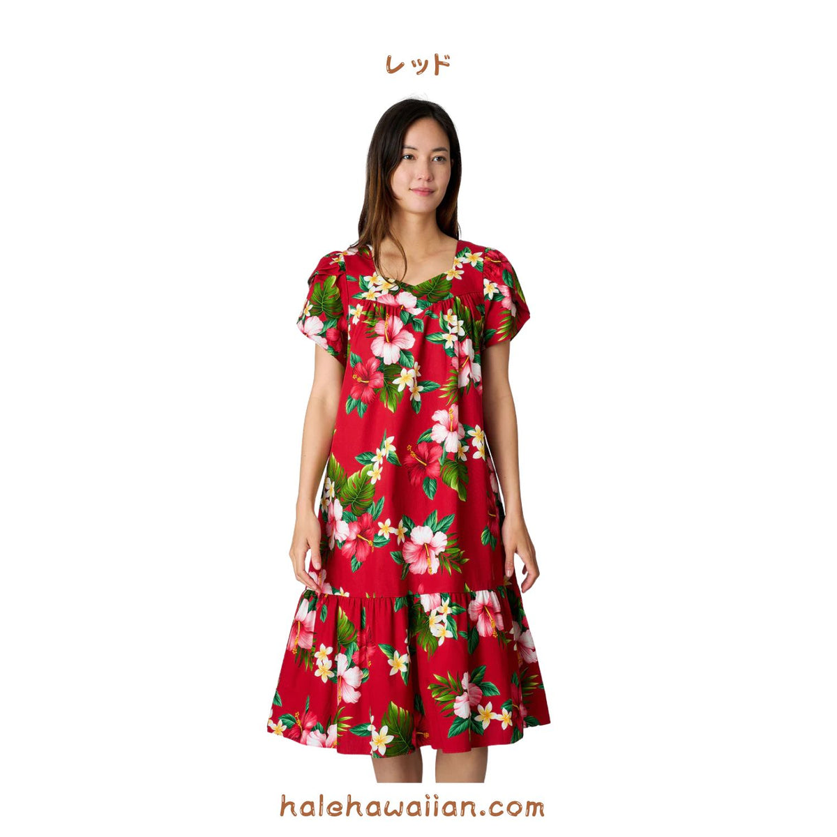 ハワイアン プルオーバームームー ドレス セミロング 【 ハイビスカス プルメリア 】