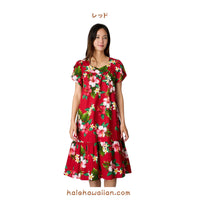 ハワイアン プルオーバームームー ドレス セミロング 【 ハイビスカス プルメリア 】