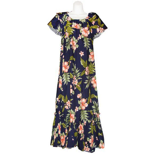 [Discount Product] Hawaiian Muumu Sleeve Dress Long [Fancy Hibiscus]
