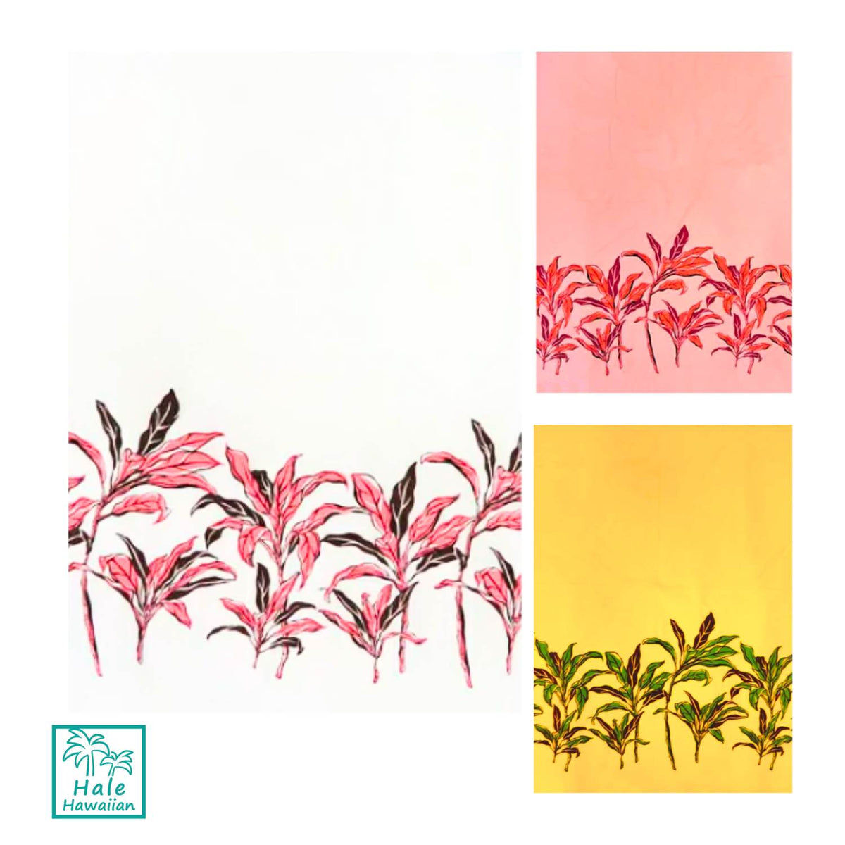 *Sale Fabric: Hawaiian Poly-Cotton Fabric LW-16-513 [Tea Leaf Border]