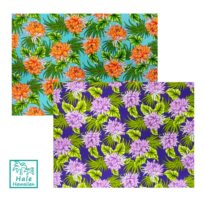 ※セール生地  ハワイアン ポリコットン生地 LW-17-584 【ナイトブルーミングセレス】