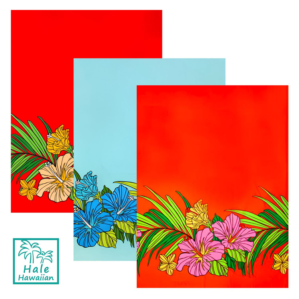 Hawaiian Polycotton Fabric LW-18-643 [Hibiscus Palm Reaf Border]
