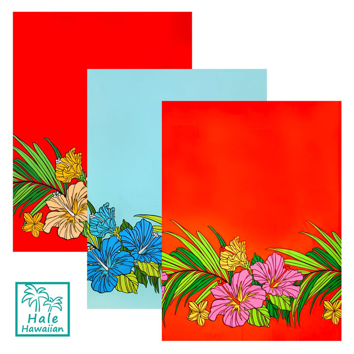 Hawaiian Polycotton Fabric LW-18-643 [Hibiscus Palm Reaf Border]