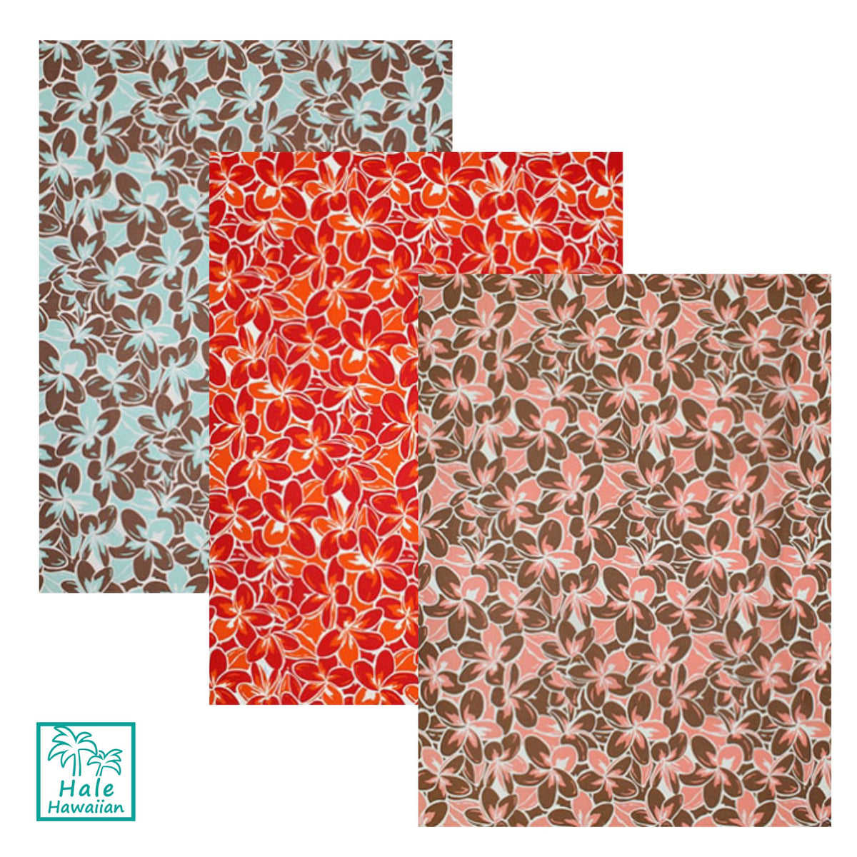 Clearance Fabric Hawaiian Polycotton Fabric LW-19-692 [All Plumeria] Red Natural 1.5 yards