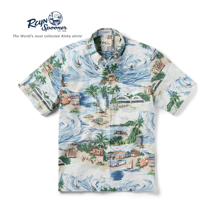 ハワイアン REYN SPOONER メンズアロハシャツ ポリコットン 限定アロハシャツ【 ノースショア 】ブルー