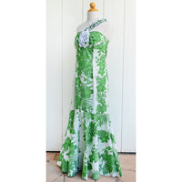 one shoulder hawaiian dress One Shoulder Hawaiian Wedding Dress: Tropical Floral Beach Gown