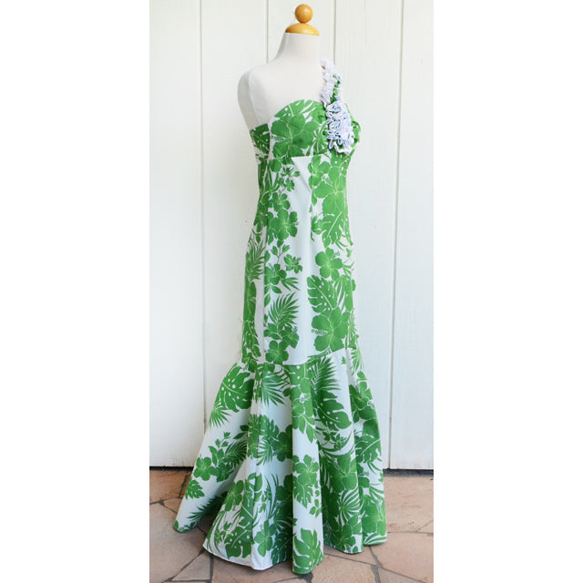 Clearance Sale! Irregularities/Imperfect Hawaiian Muumuu One-Shoulder Long Dress 【Nahenahe Hibiscus】 Blue / L / Polycotton