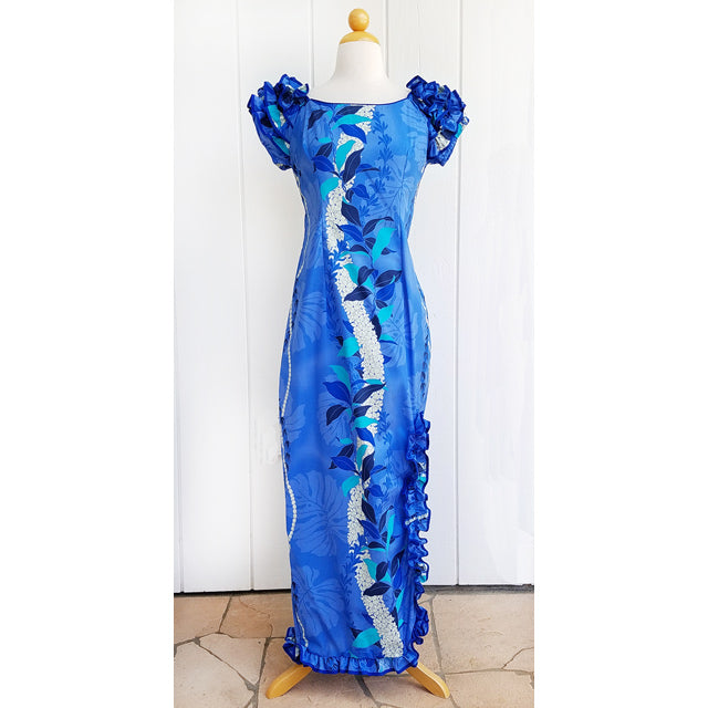 Hawaiian Muumuu Naomi Slit Dress Long [ Monstera Lei ]