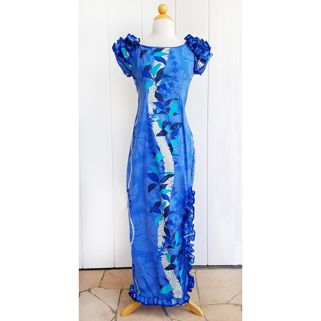traditional hawaiian dress Nalani Long Rayon Maxi V-Neck Tea Length Aqua / M Perfect for luaus and beach weddings. Hawaiian Dresses Made in Hawaii