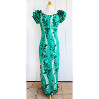 Hawaiian Muumuu Naomi Slit Dress Long [ Monstera Lei ]