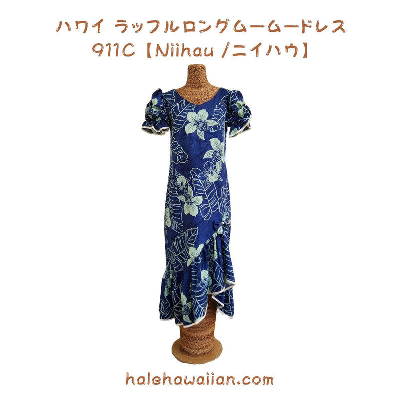 Hawaiian Muumuu Ruffle Sleeve Dress Long [Niihau] Navy