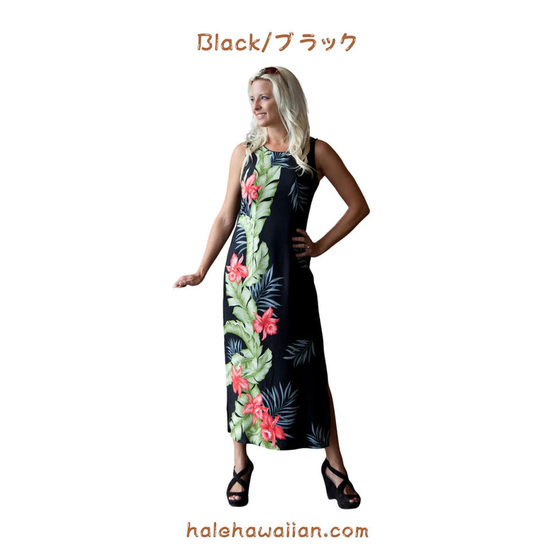 ハワイ レディース ノースリーブ タンク ロング ドレス<br>【 オーキッド パネル 】