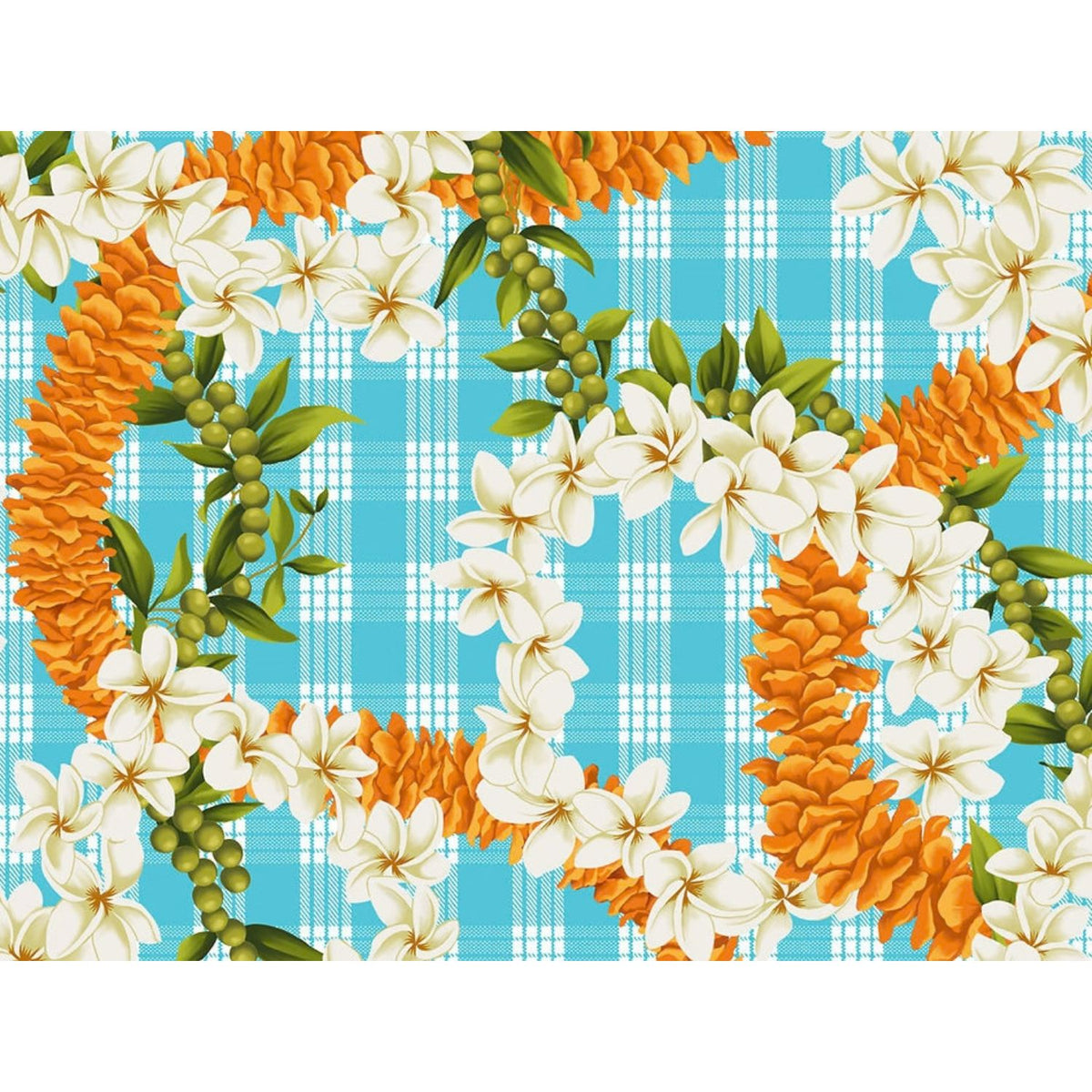 New Arrival: Hawaii Hawaiian Cotton Fabric PTT-138 [ Palaka Plumeria Ilima Mokihana Lei ]