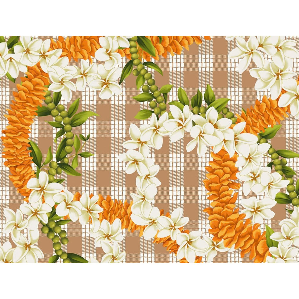 New Arrival: Hawaii Hawaiian Cotton Fabric PTT-138 [ Palaka Plumeria Ilima Mokihana Lei ]