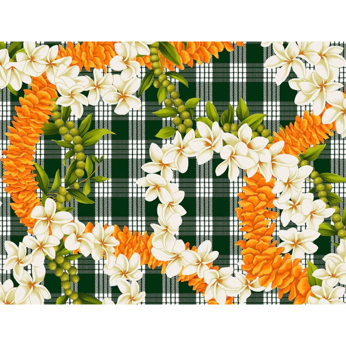 New Arrival: Hawaii Hawaiian Cotton Fabric PTT-138 [ Palaka Plumeria Ilima Mokihana Lei ]