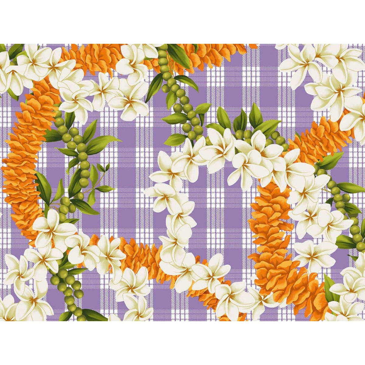 New Arrival: Hawaii Hawaiian Cotton Fabric PTT-138 [ Palaka Plumeria Ilima Mokihana Lei ]