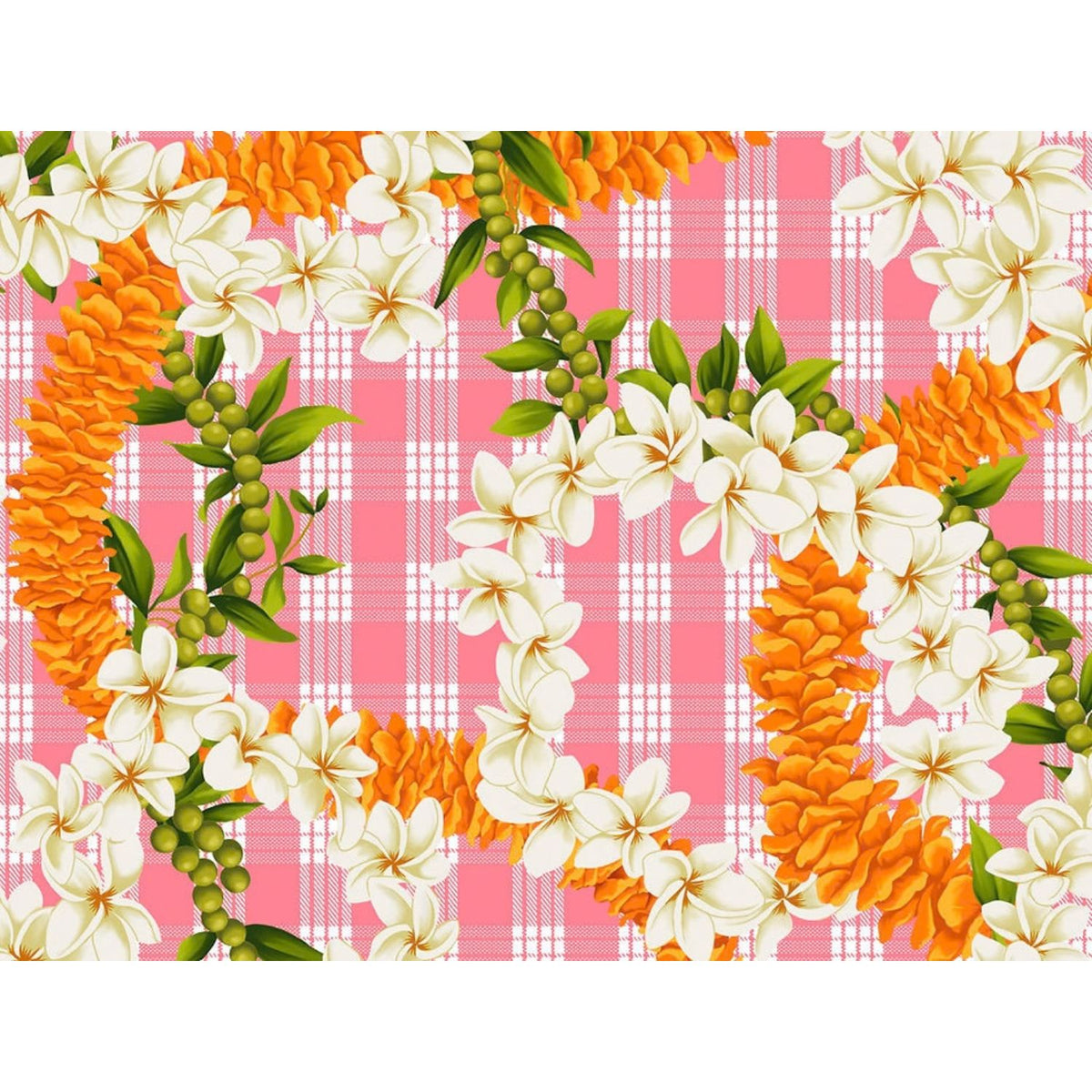 New Arrival: Hawaii Hawaiian Cotton Fabric PTT-138 [ Palaka Plumeria Ilima Mokihana Lei ]