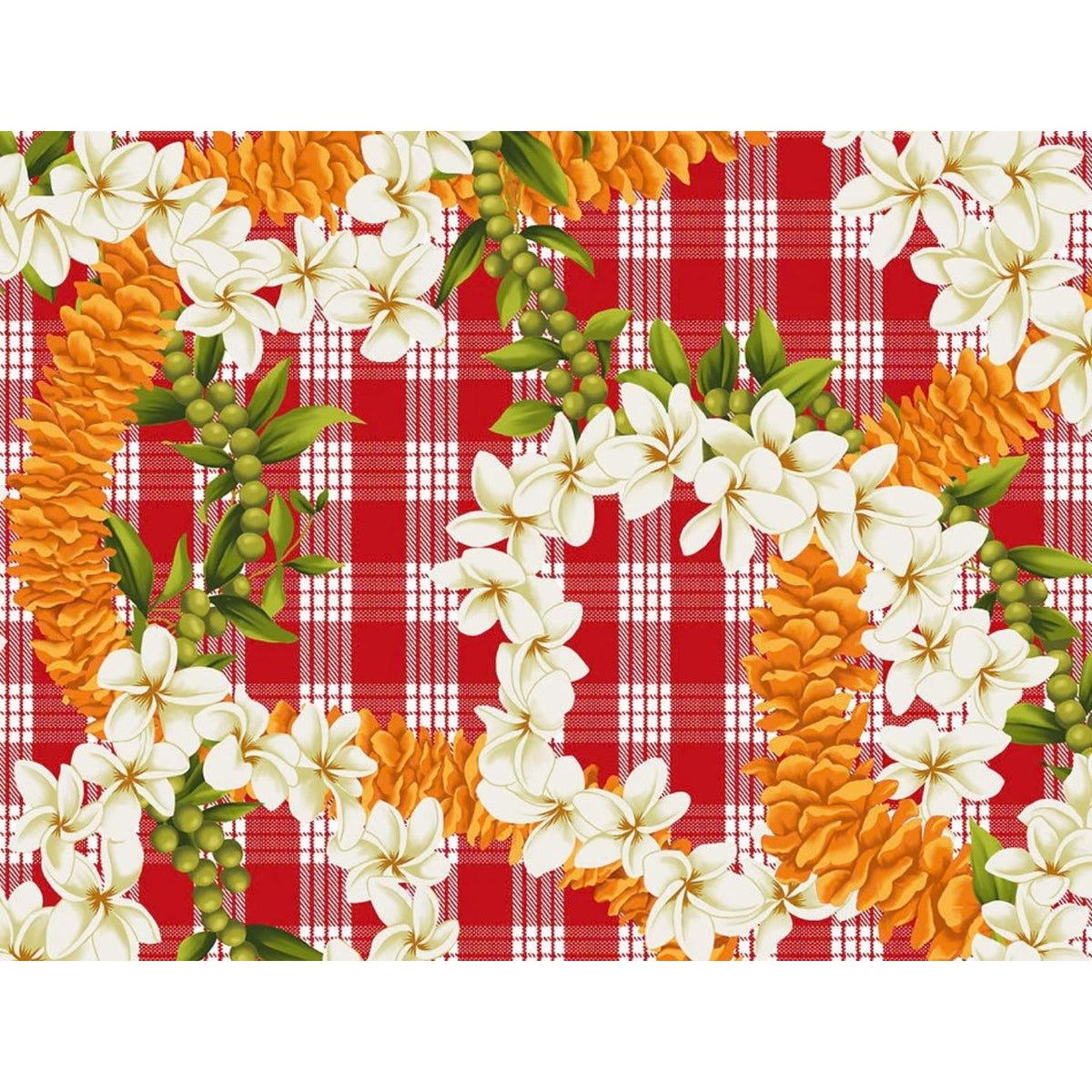New Arrival: Hawaii Hawaiian Cotton Fabric PTT-138 [ Palaka Plumeria Ilima Mokihana Lei ]